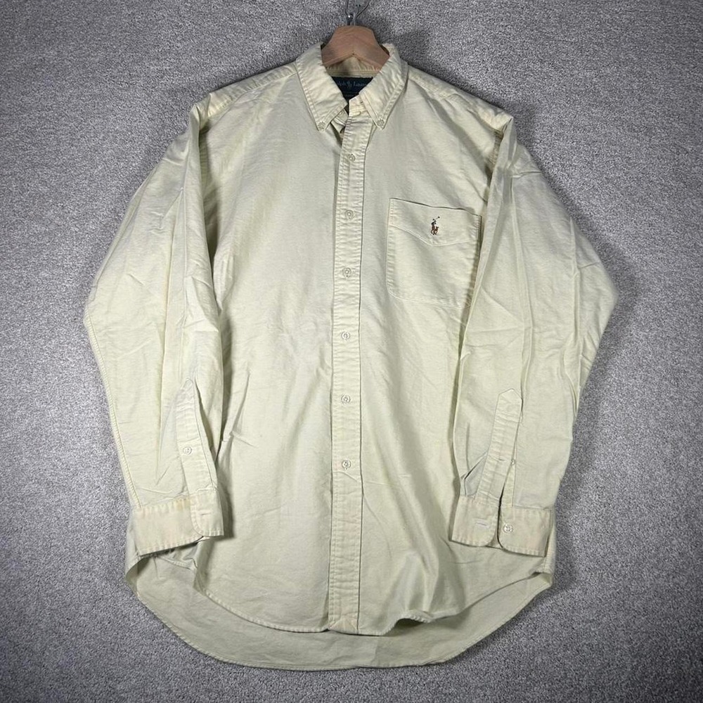 Vintage men's Polo Ralph Lauren classic fit yellow pony button up shirt Size M